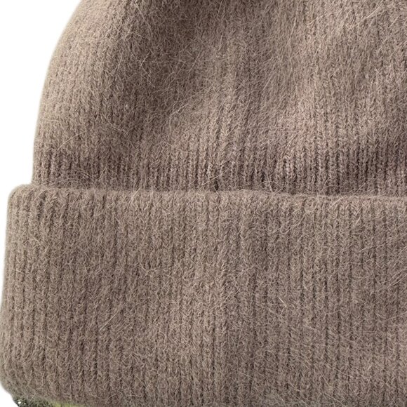 Angora Rabbit Hair Cozy Beanie Hat Fuzzy.  Light Pink / Gray.  FUJA Brand main image 6